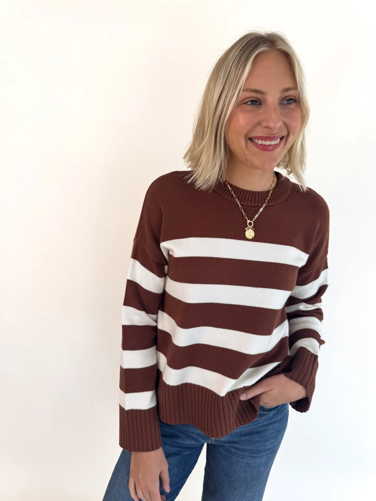 Mabel Stripe Sweater Chill Style Chilly Comfort Look