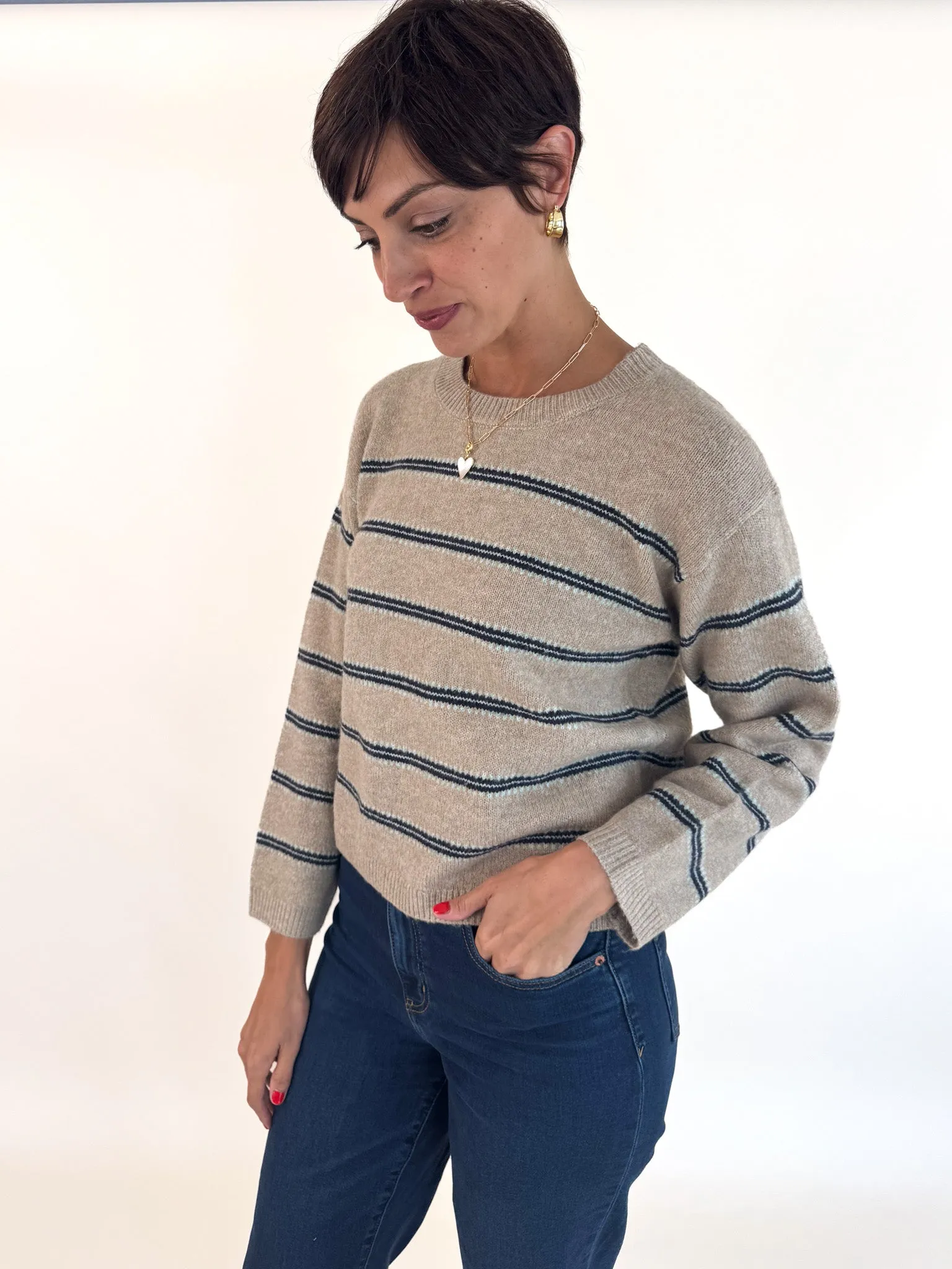 Hudson Two Tone Striped Sweater Versatile Fit