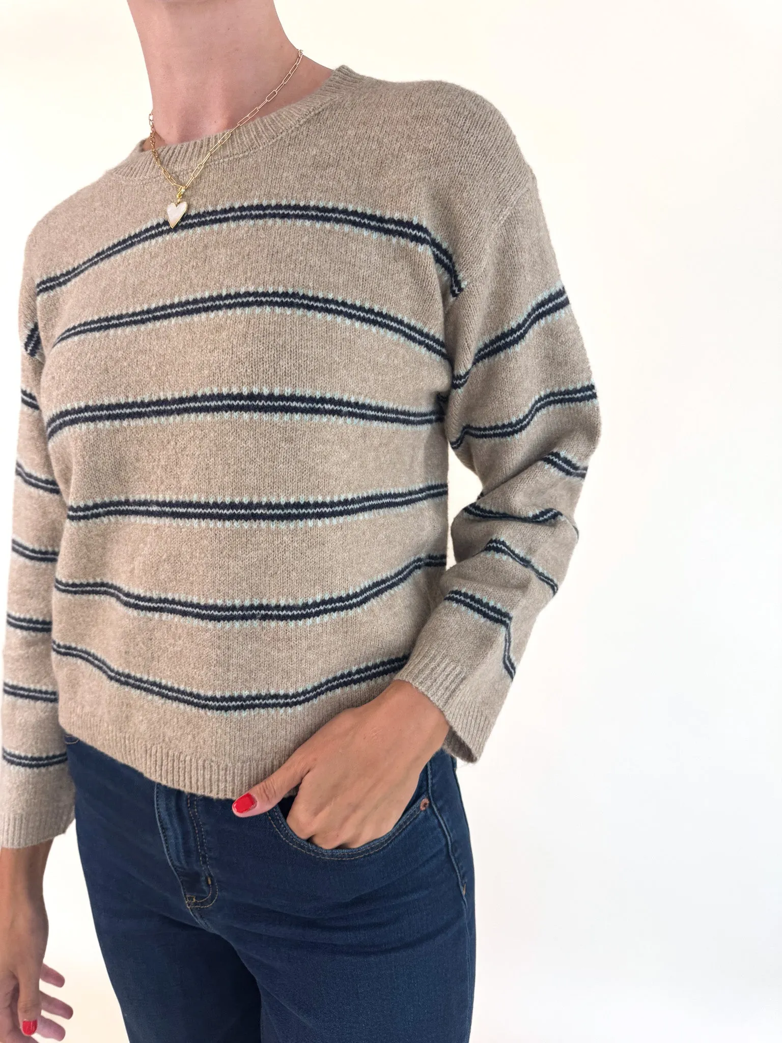 Hudson Two Tone Striped Sweater Layering Fashion