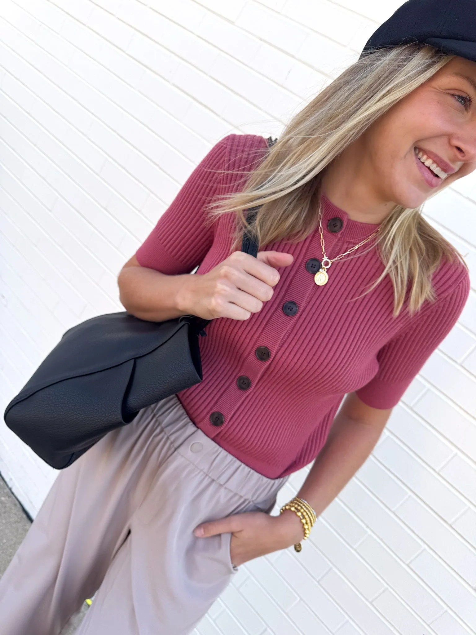 Micha Short Sleeve Cardigan High Density Weave Relaxed Wearable