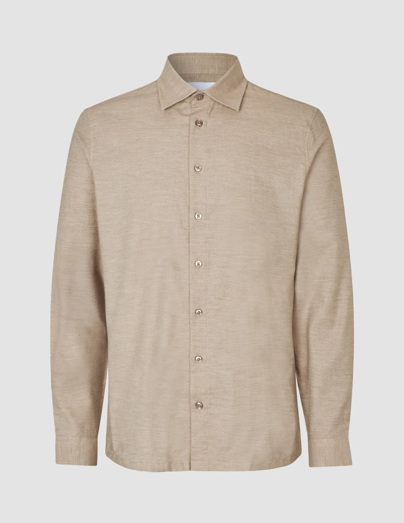 Soft Flannel Shirt Beige Clean Edge Trim