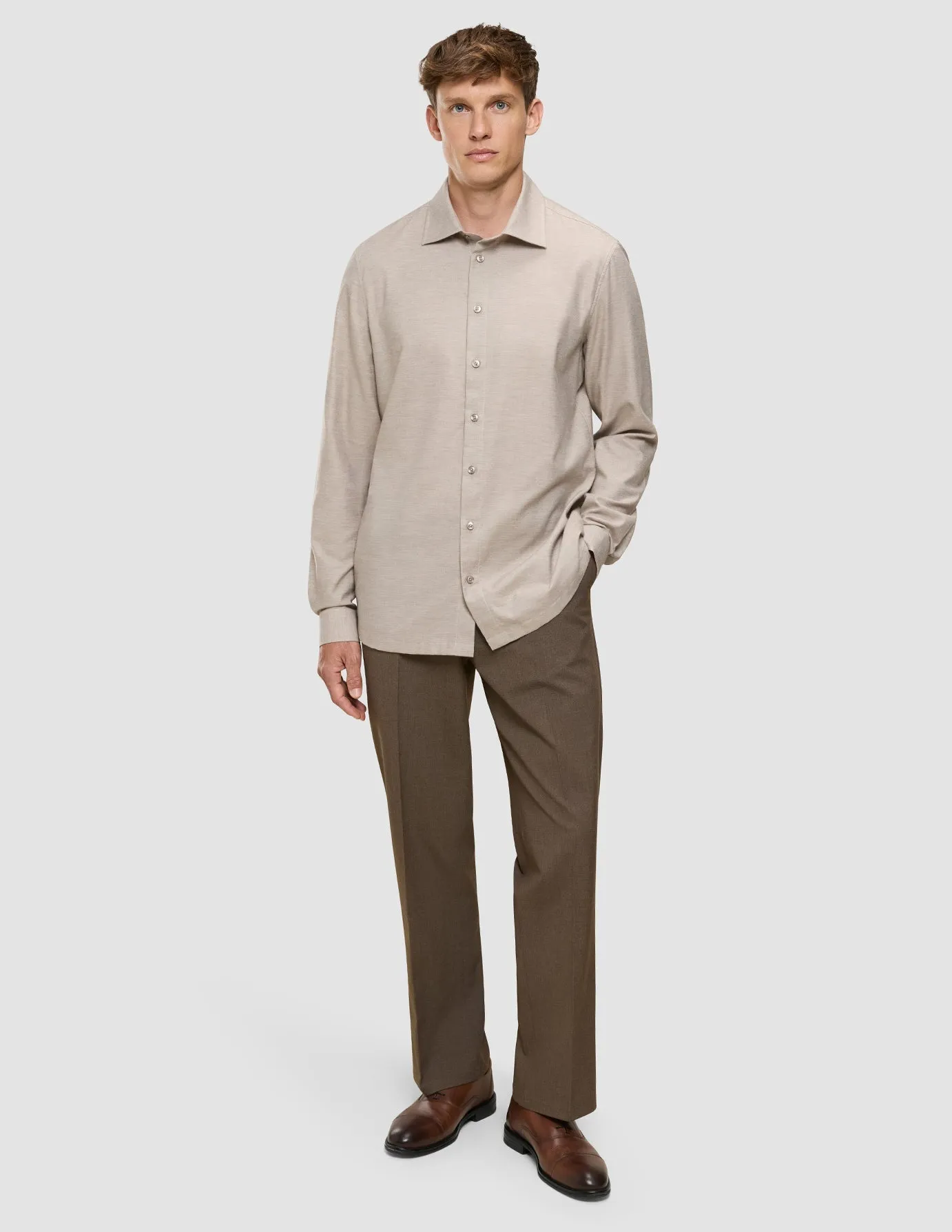 Winter Retreat Eco Friendly Material Soft Flannel Shirt Beige