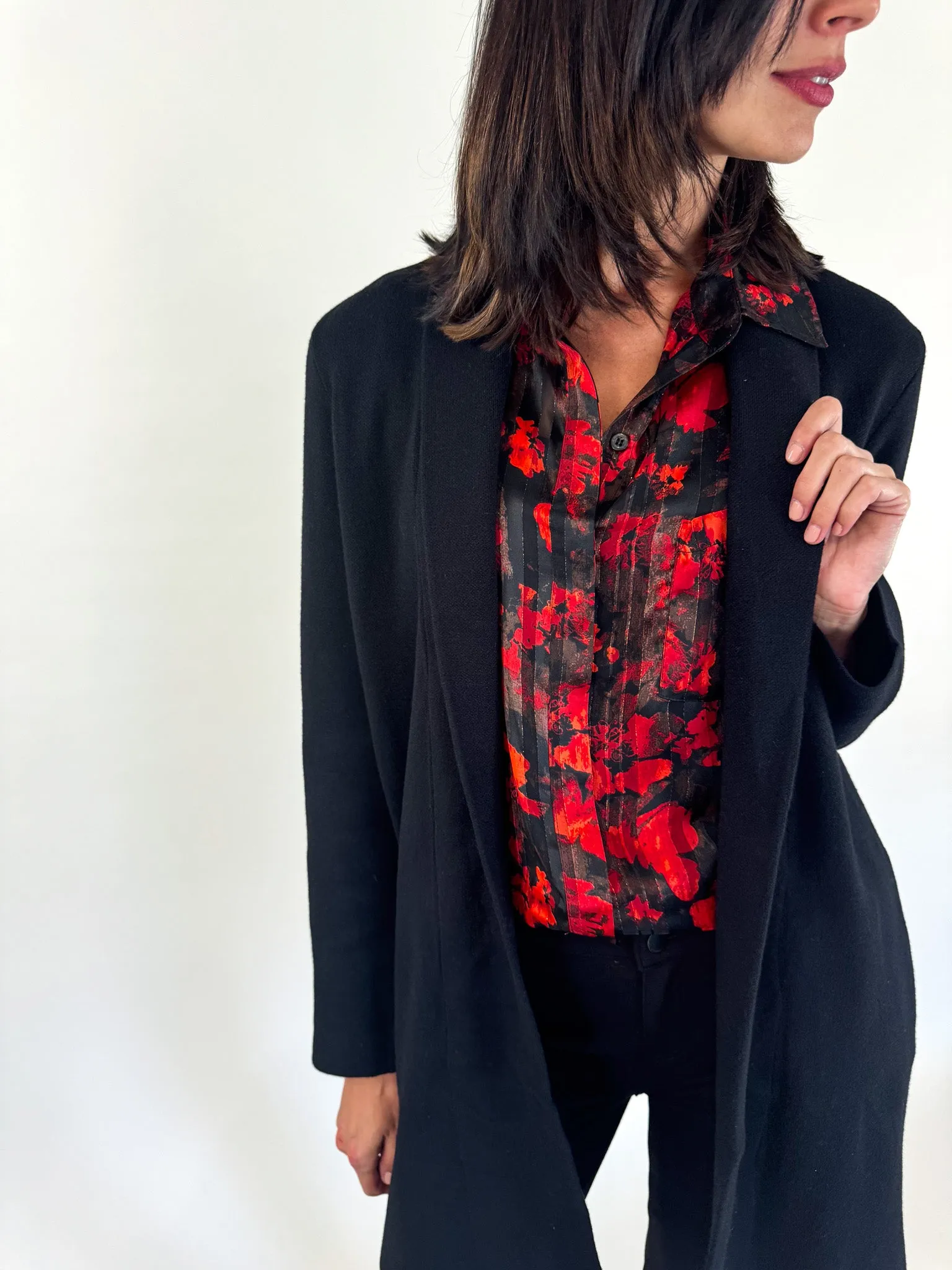 Rory Red Floral Button Up Blouse Casual Hangout