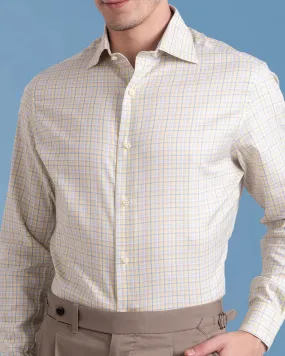 Soft Yellow Blue Tatersall Shirt Checkered Print