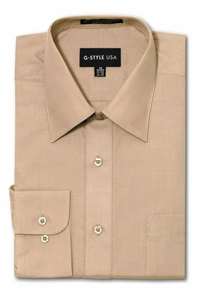 Men's Basic Solid Color Button Up Dress Shirt (Beige) FlexFoamInserts