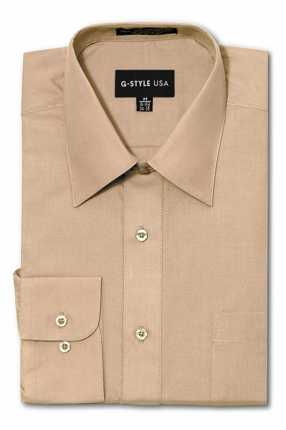 Adjustable drawstring Men's Basic Solid Color Button Up Dress Shirt (Beige)