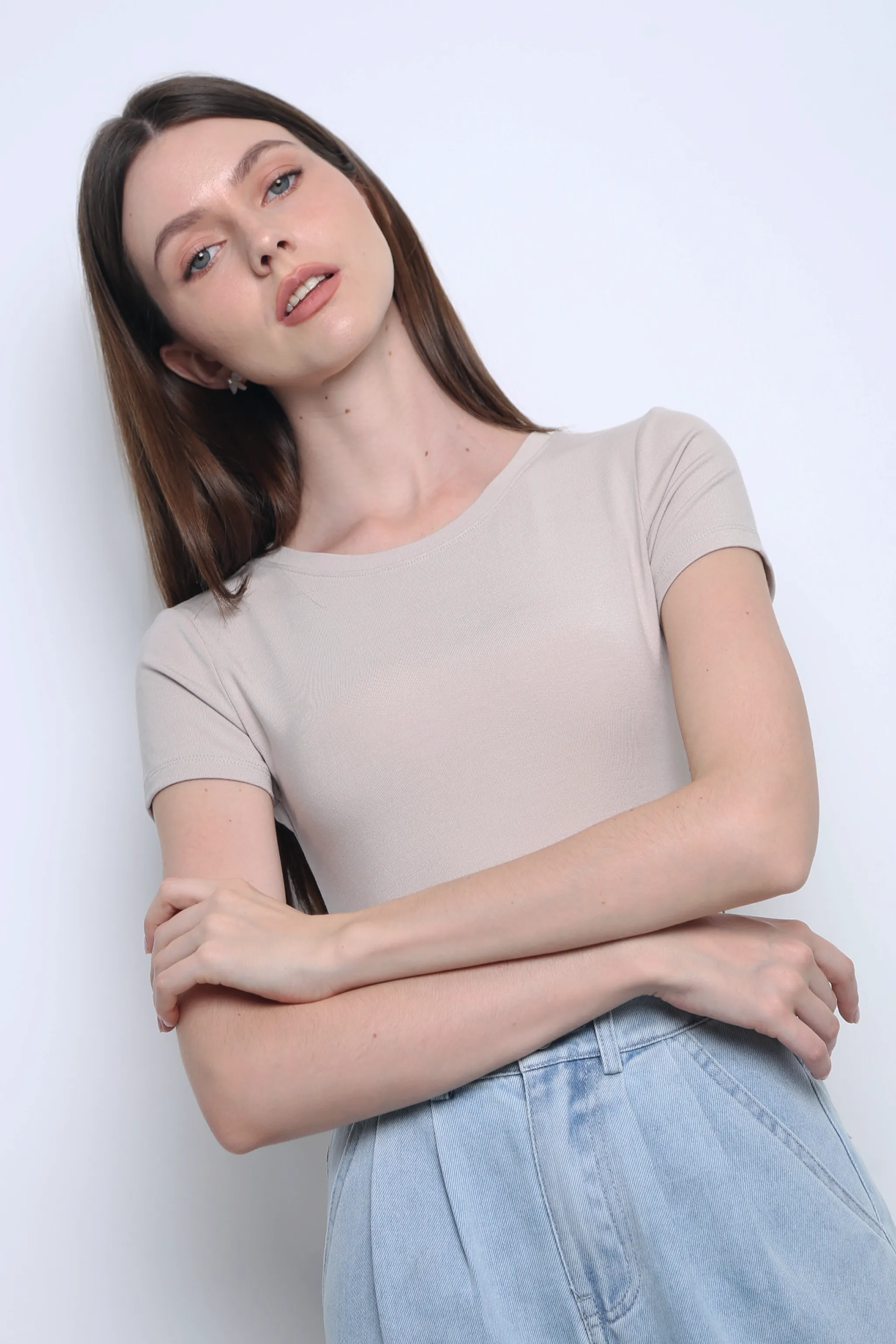 Softie Baby Tee Oat ConvertibleCollar FrenchTerryTexture