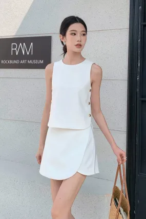 Parker Side Button Sleeveless Blouse White OdorResistant Coating