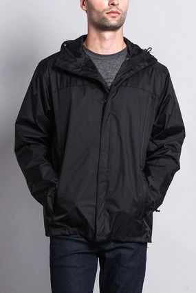Solid Color Classic Hooded Windbreaker Jacket Ripstop Reinforcement Climate Responsive Textile