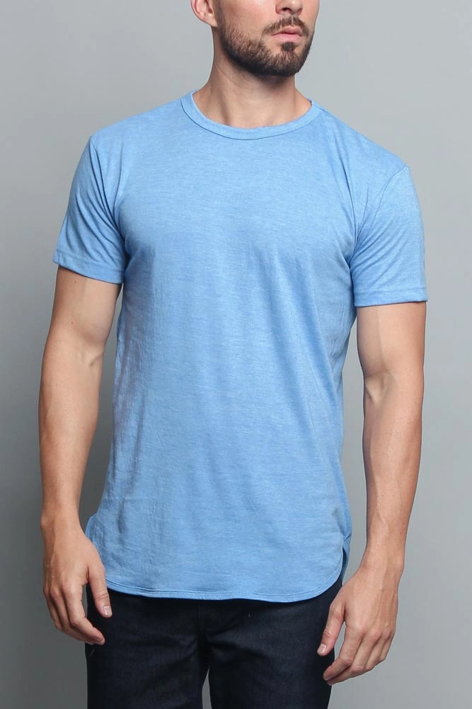 Snag Free Fabric LayeredPanel Solid Color Long Length Curved Hem T-Shirt