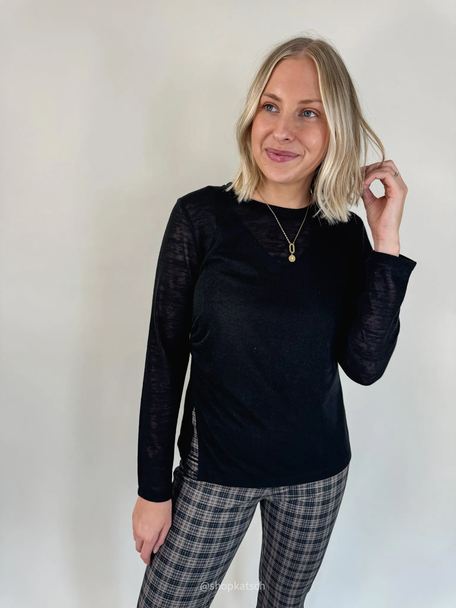 Something About Her Black Top Blister Free Buttons Elegant