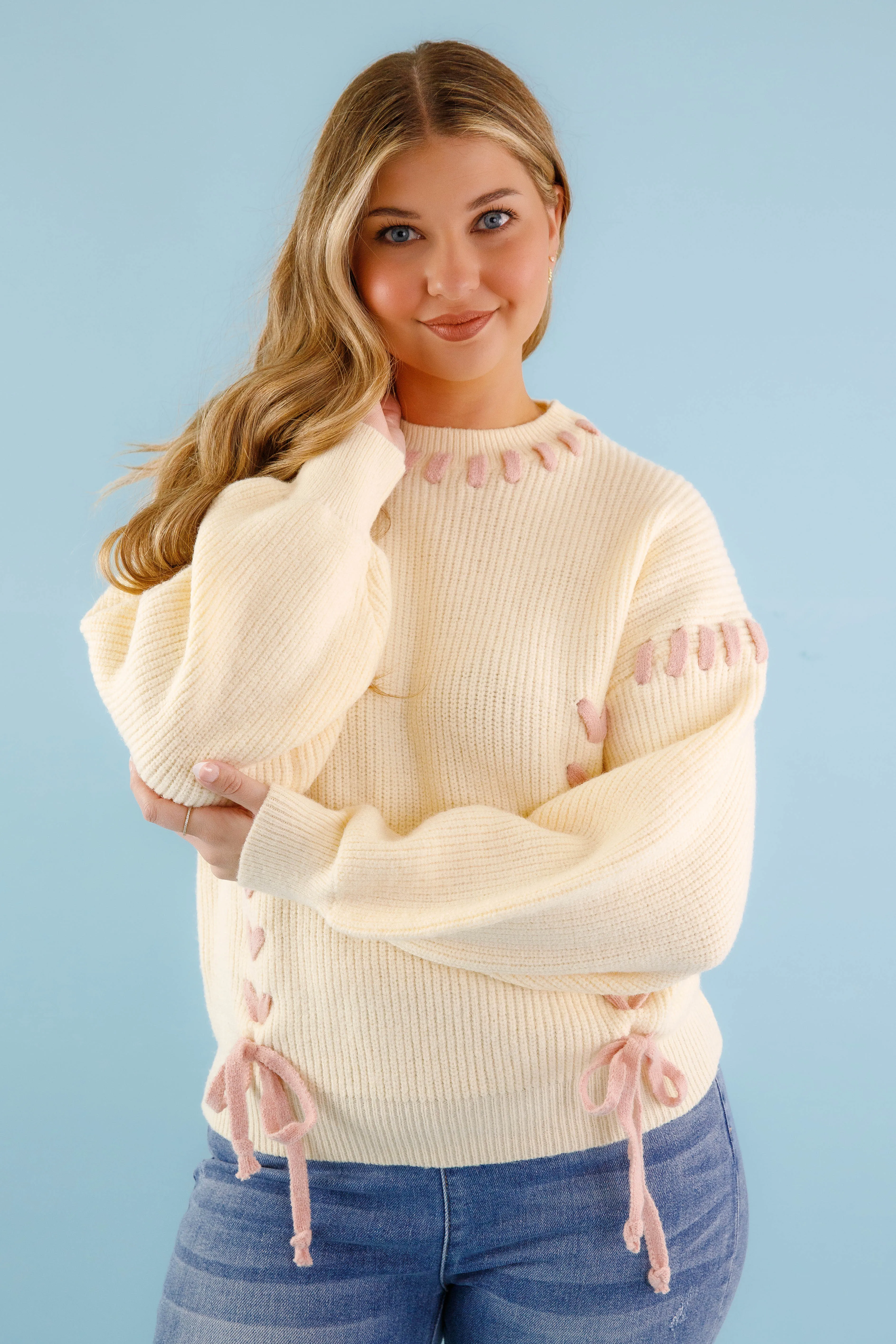 Textured Weave fuzzy texture Moment In Time Sweater-Ivory