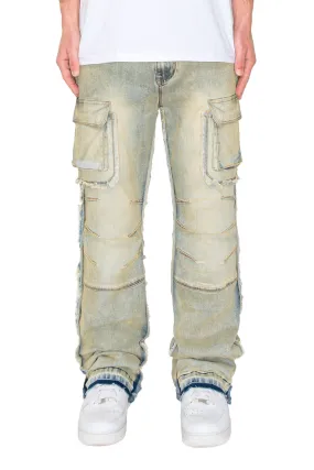 Men's Bootcut Raw Edge Double Cargo Denim Jeans Cozy Comfort
