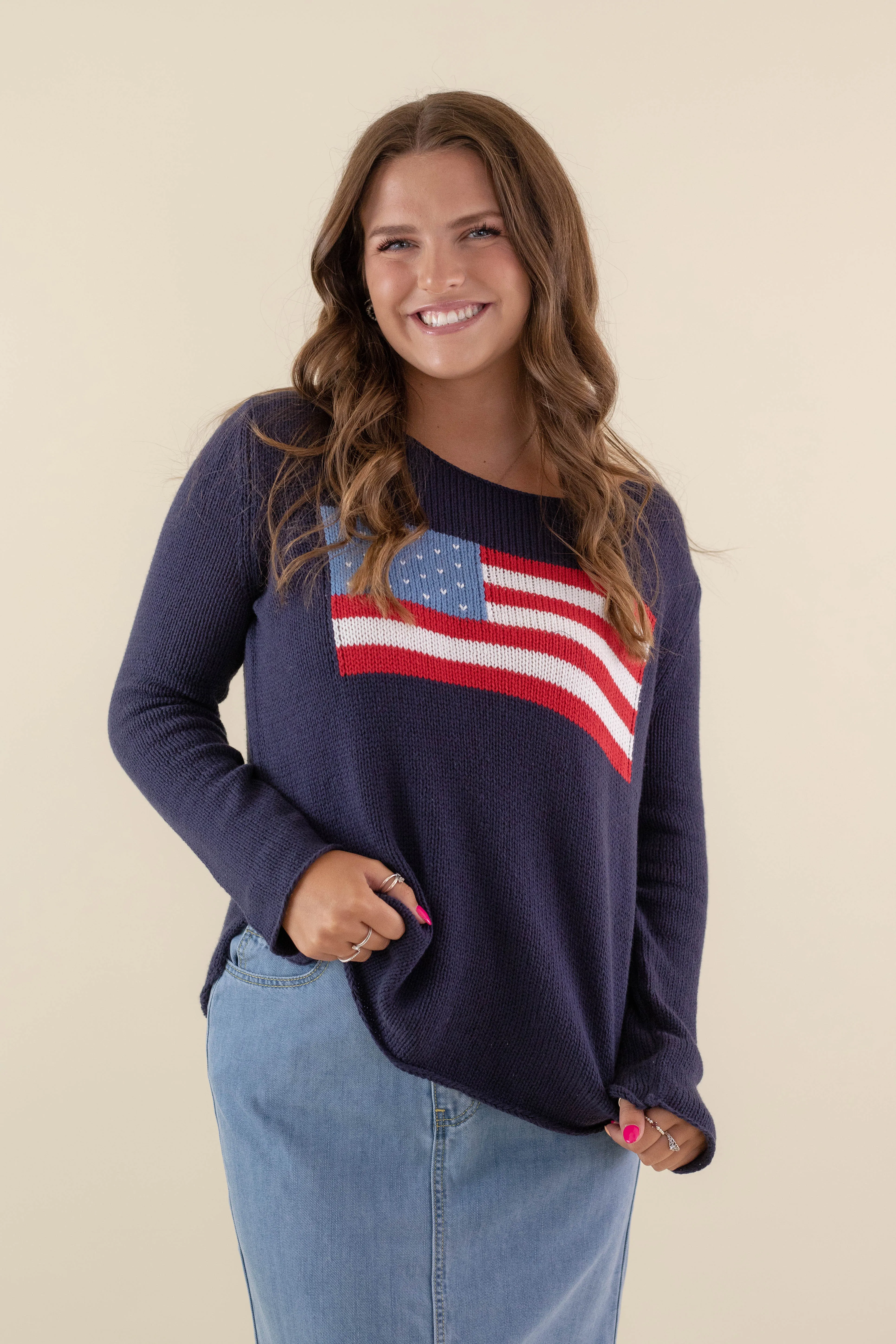 RESTOCK: Feeling Patriotic Sweater-Navy Anti Static Finish