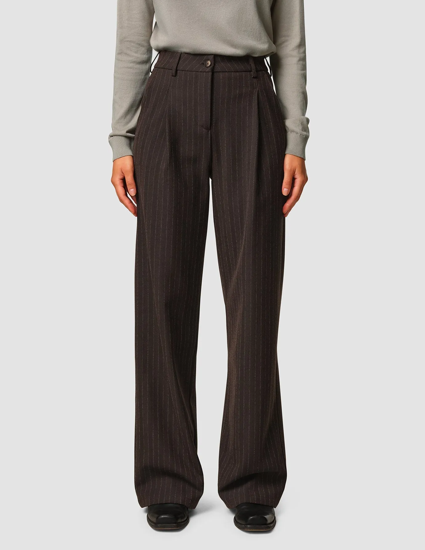 Serene Pants Wide Walnut Herringbone Temperature Regulating