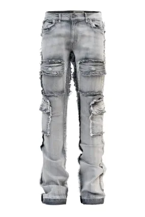 All Season Fit Men's Stacked Raw Edge Cargo Denim Jeans