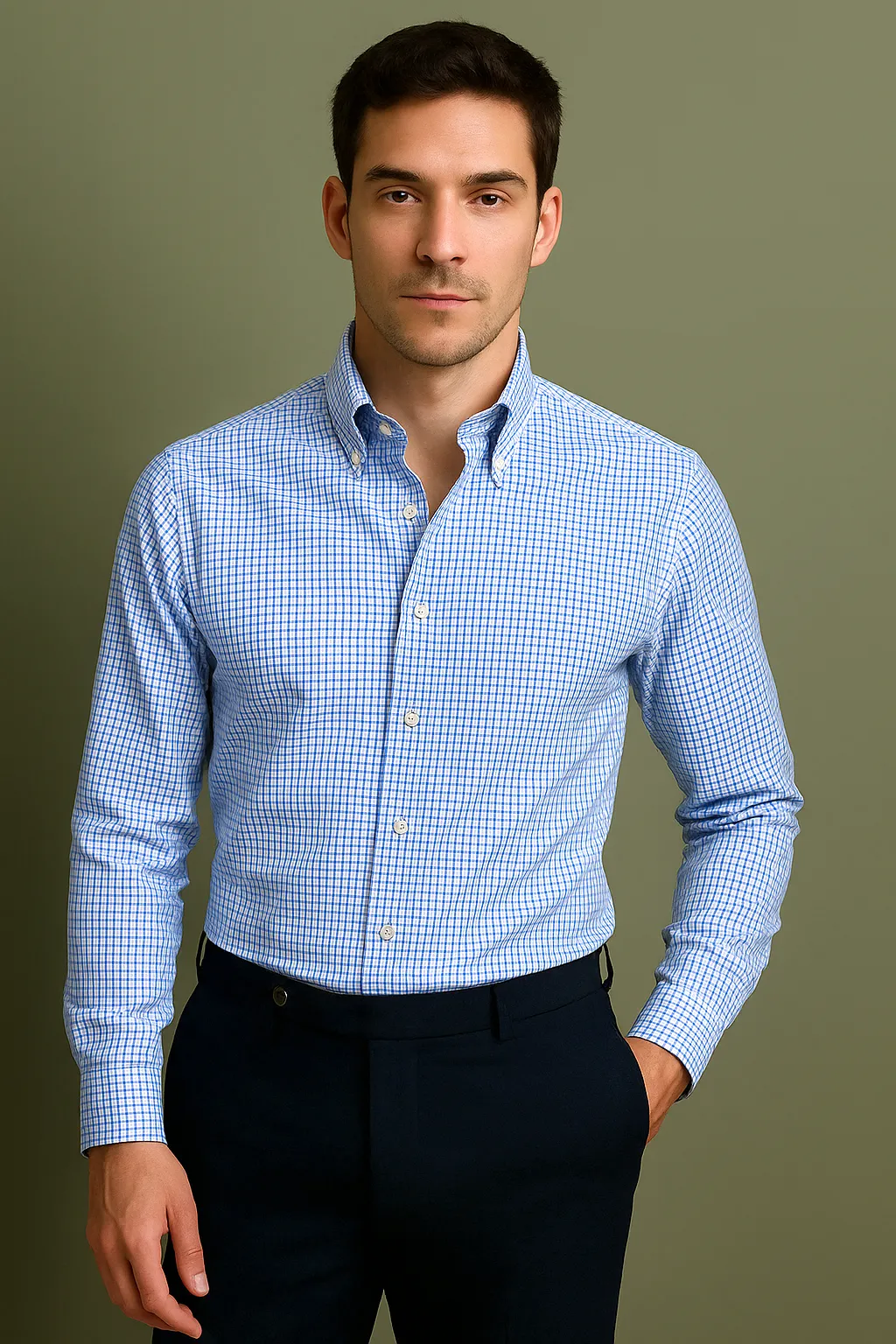 natural fiber Seamless Shoulder Construction Monti Blue Graph Mini Checks Shirt