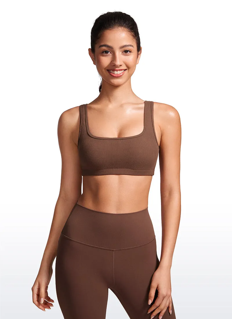 Ribbed Square Neck Padded Mini Bra Neutral athletic apparel