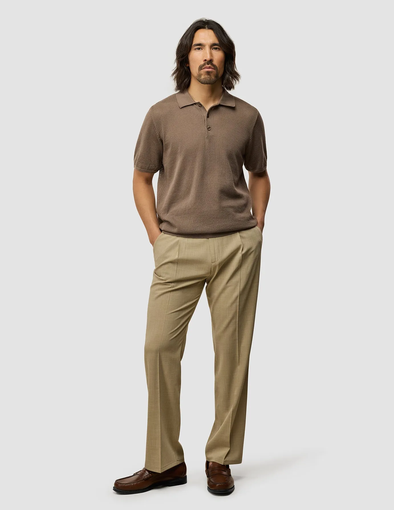 Textured Knitted Short Sleeve Polo Dark Earth Cool Layering Layered Look