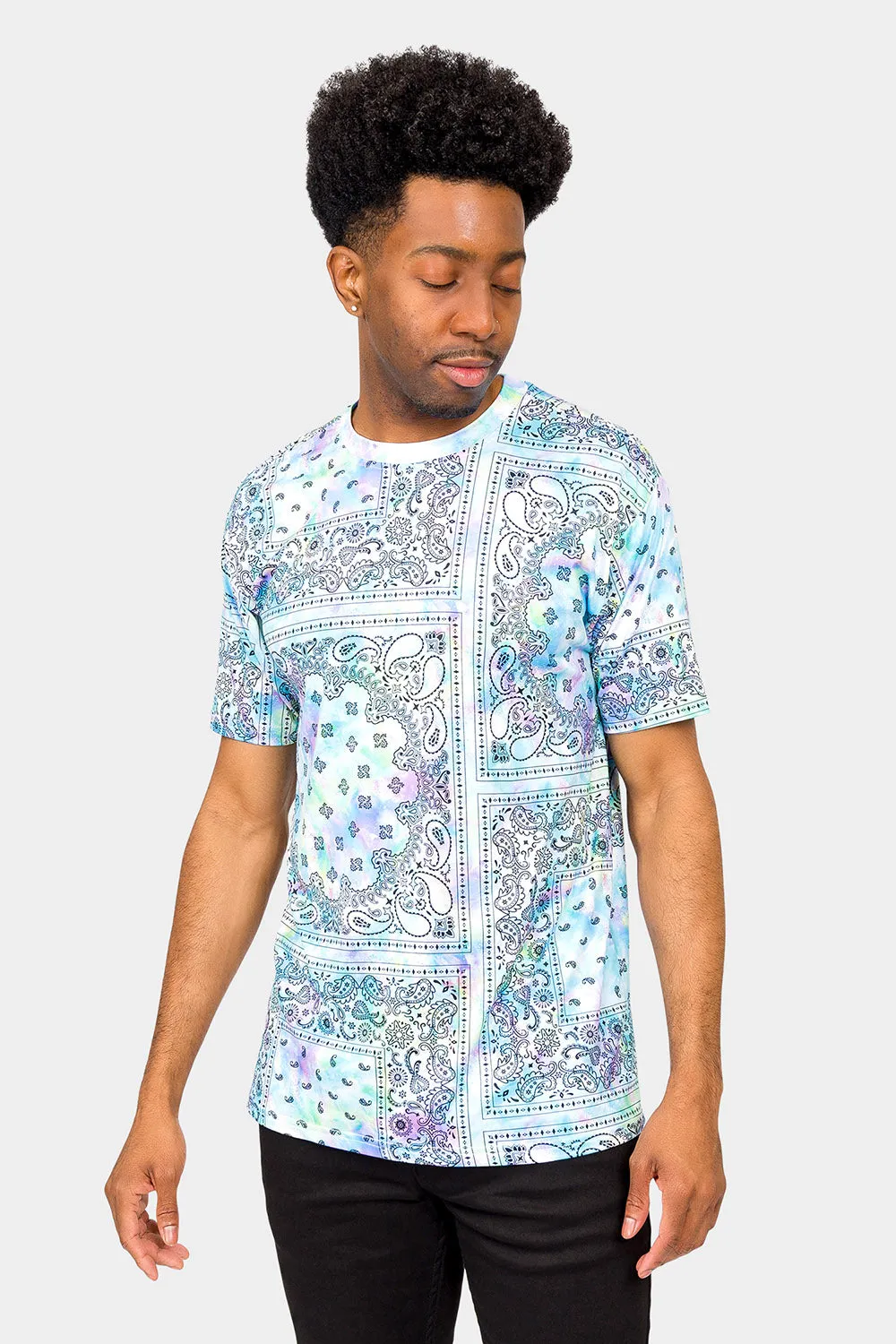 Casual Blouse StretchKnit Bandana Paisley Tie Dye T-Shirt