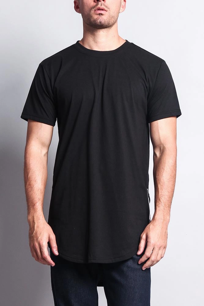 Layered Ventilation Zones Trendy Cardigan Triple Stacked Contrast Long Length Curved Hem T-Shirt