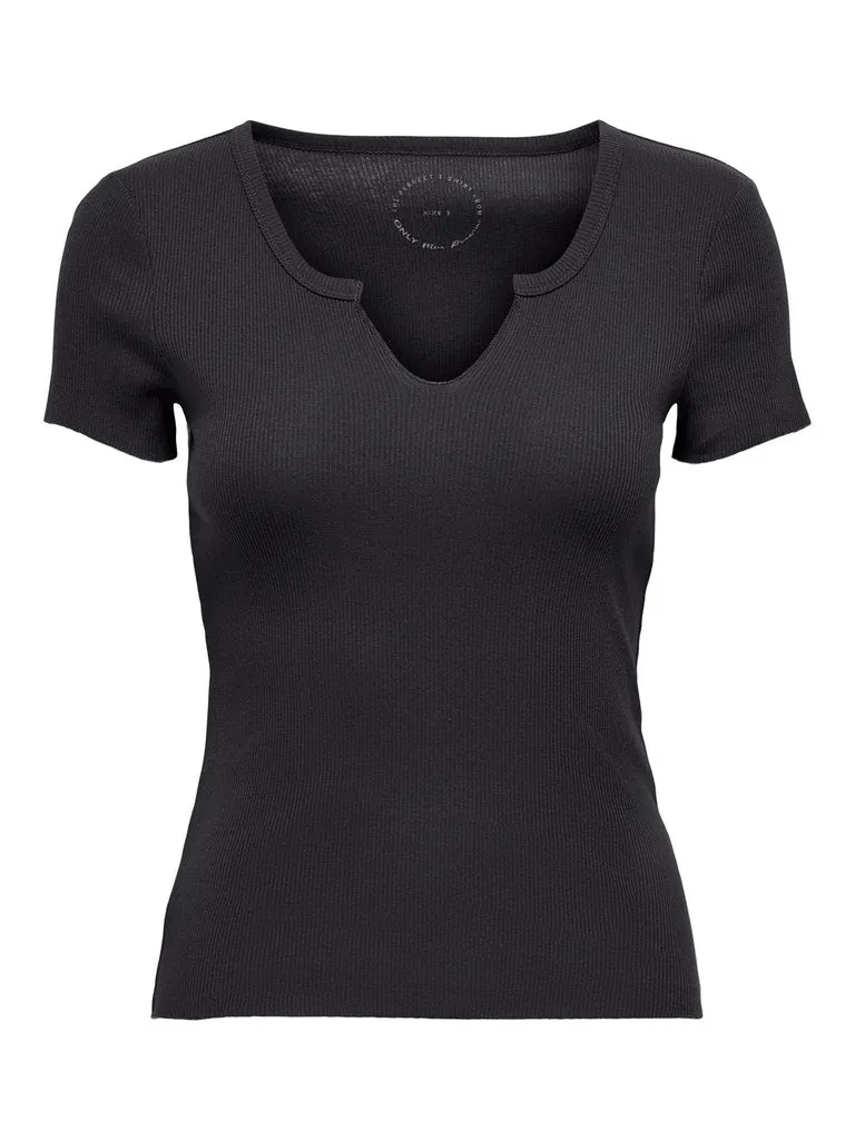 Vicky Rib Short Sleeve Tee Curved Hemline Durable Hem Stitching