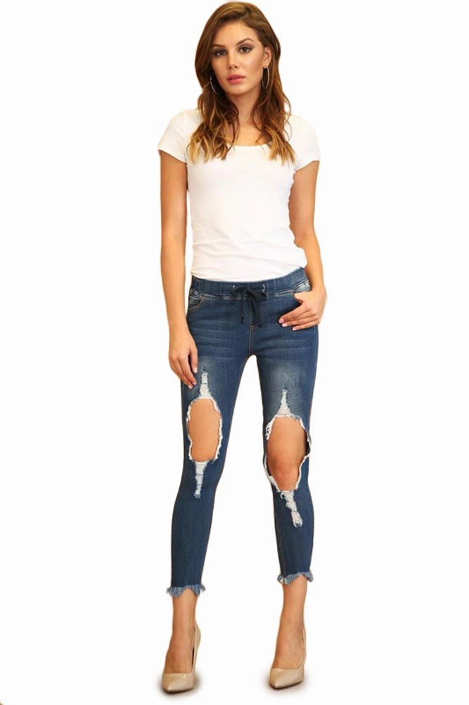 Women's Destroyed Skinny Denim Joggers Essential Look