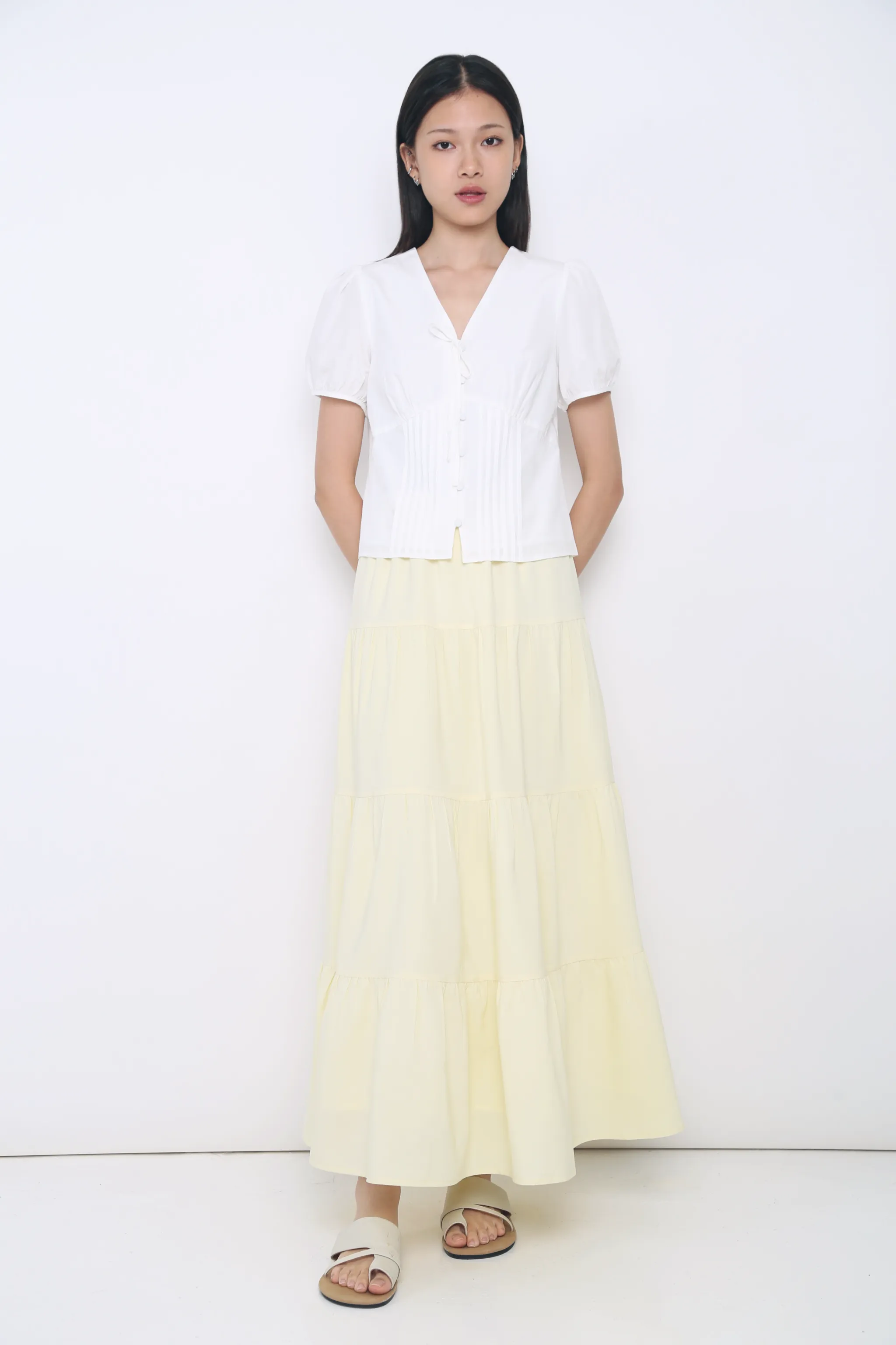 Clementine Pleat & Tie Blouse White Layered Panel Design
