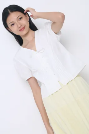 Clementine Pleat & Tie Blouse White Versatile Layering Cut ButterySoftTextile
