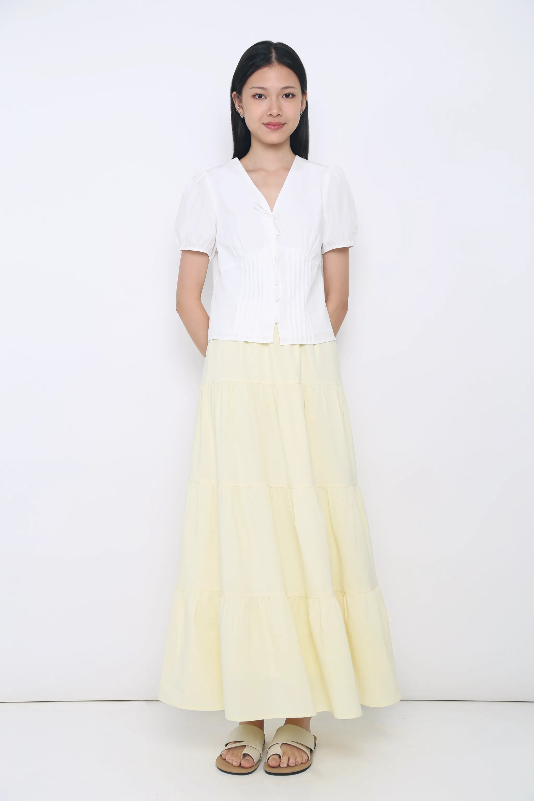 QuickDry Recycled Material Blend Clementine Pleat & Tie Blouse White