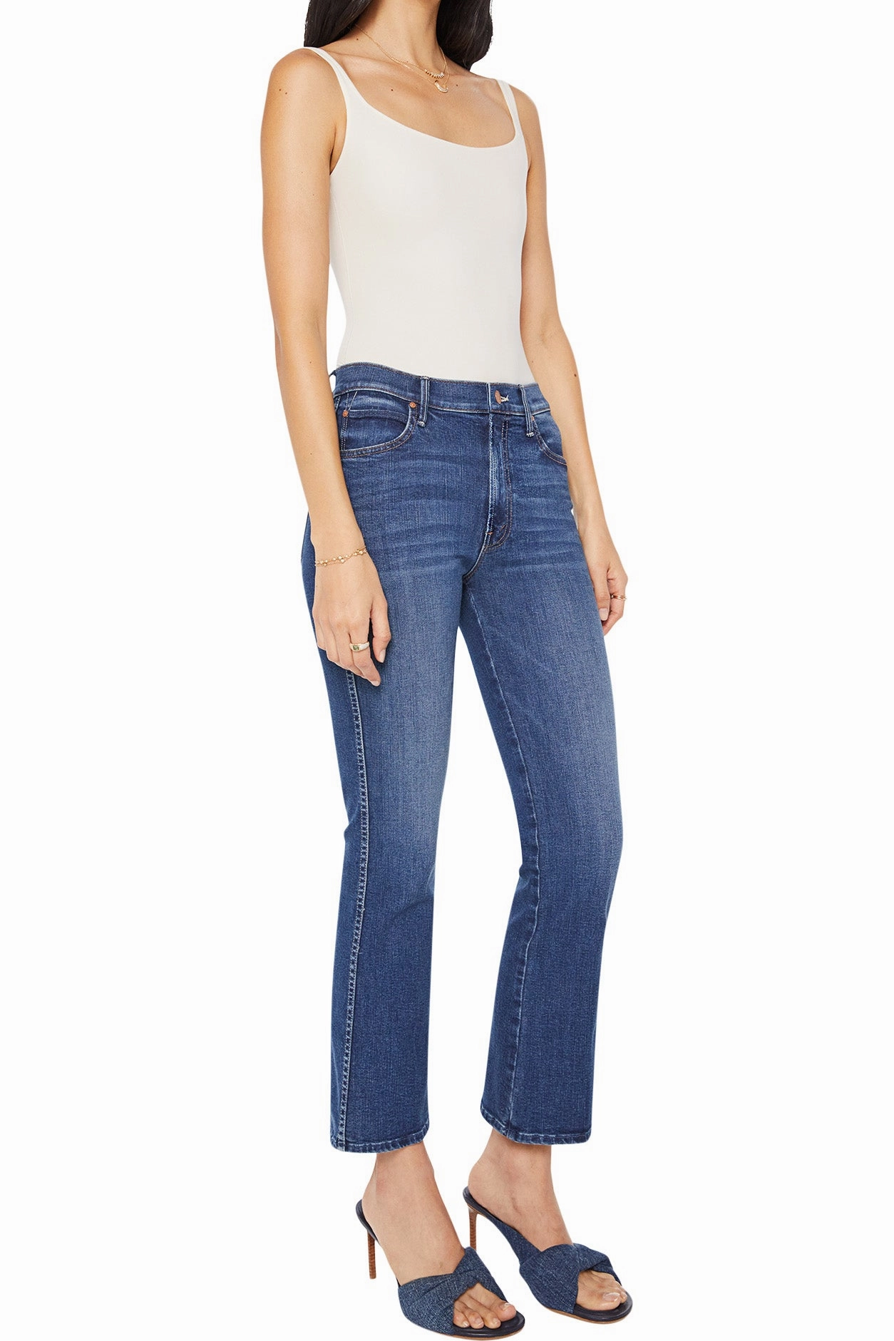 MOTHER Denim Mid Rise Smokin Double Flood in Start Your Engines Active Fit