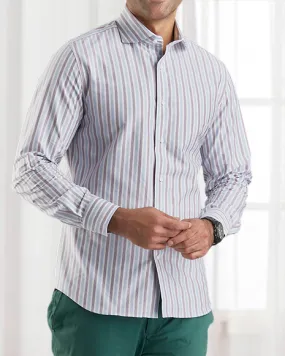 Breathable Design Maroon Blue On White Classic Oxford Shirt