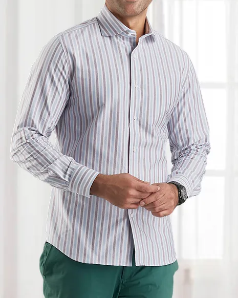 Breathable Design Maroon Blue On White Classic Oxford Shirt