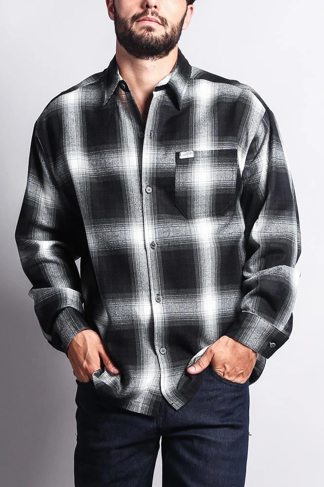 Western Casual Plaid Long Sleeve Button Up Shirt LightReflective Anti Static Treatment