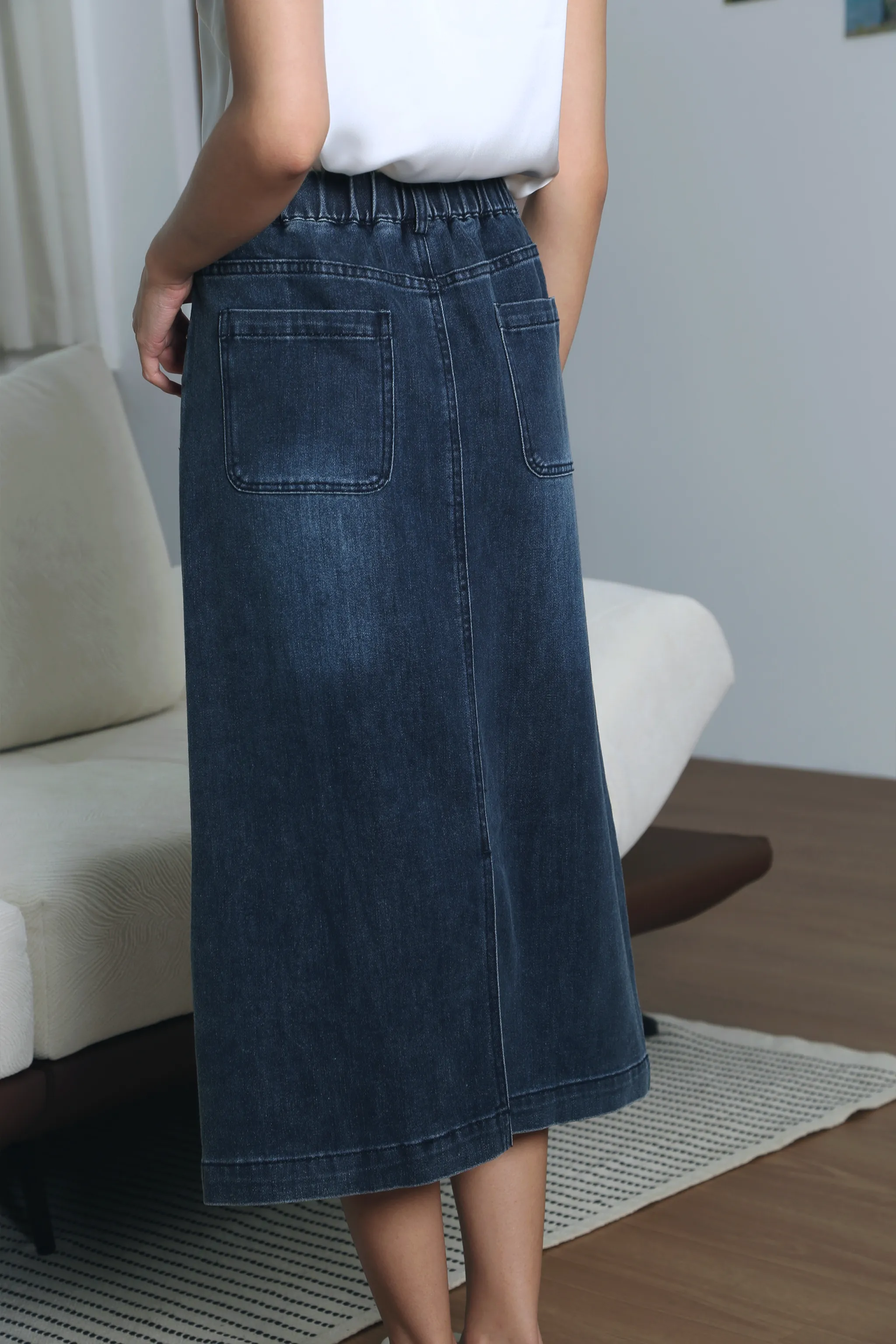 Sundaze Denim Midi Skirt Ethically Made Stretch Comfort