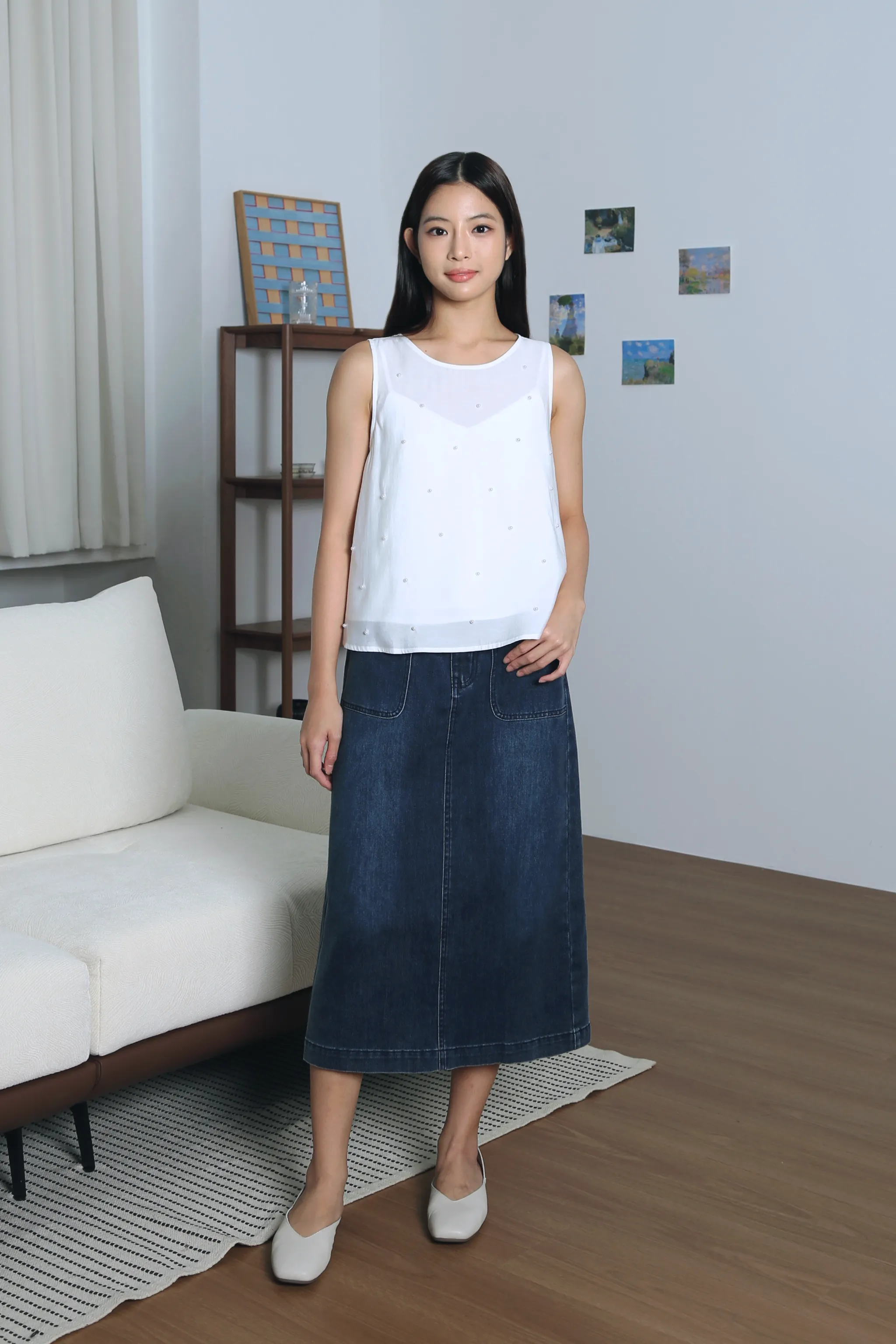 Matching Belt quick dry Sundaze Denim Midi Skirt