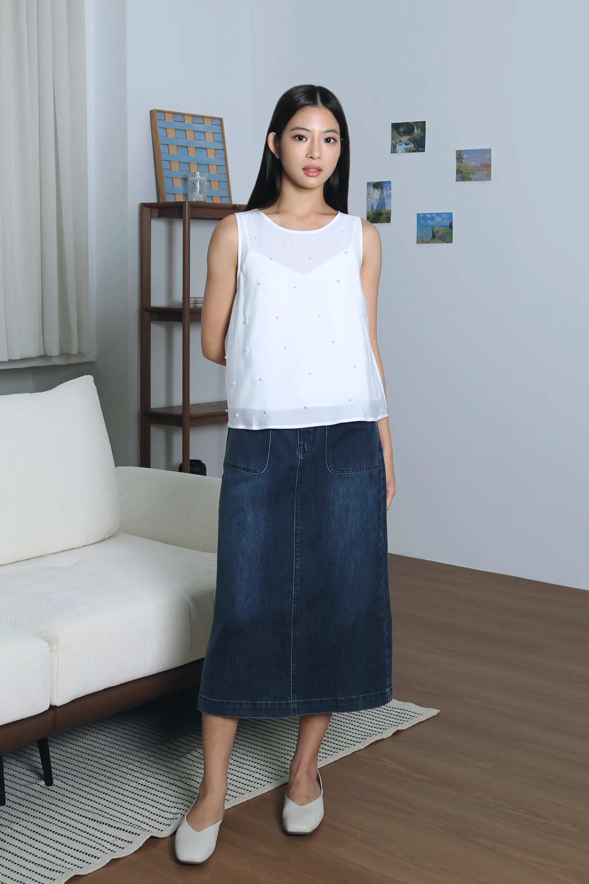 Water Repellent Sundaze Denim Midi Skirt