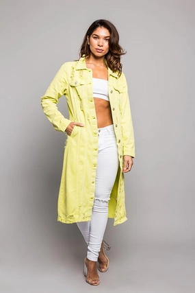 Windproof Technology Super Long Distressed Denim Jean Jacket