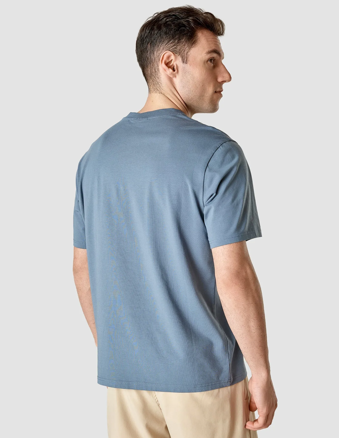 Minimalist fashion Double Stitched Seams Supima T-shirt Box Fit Blue Mirage