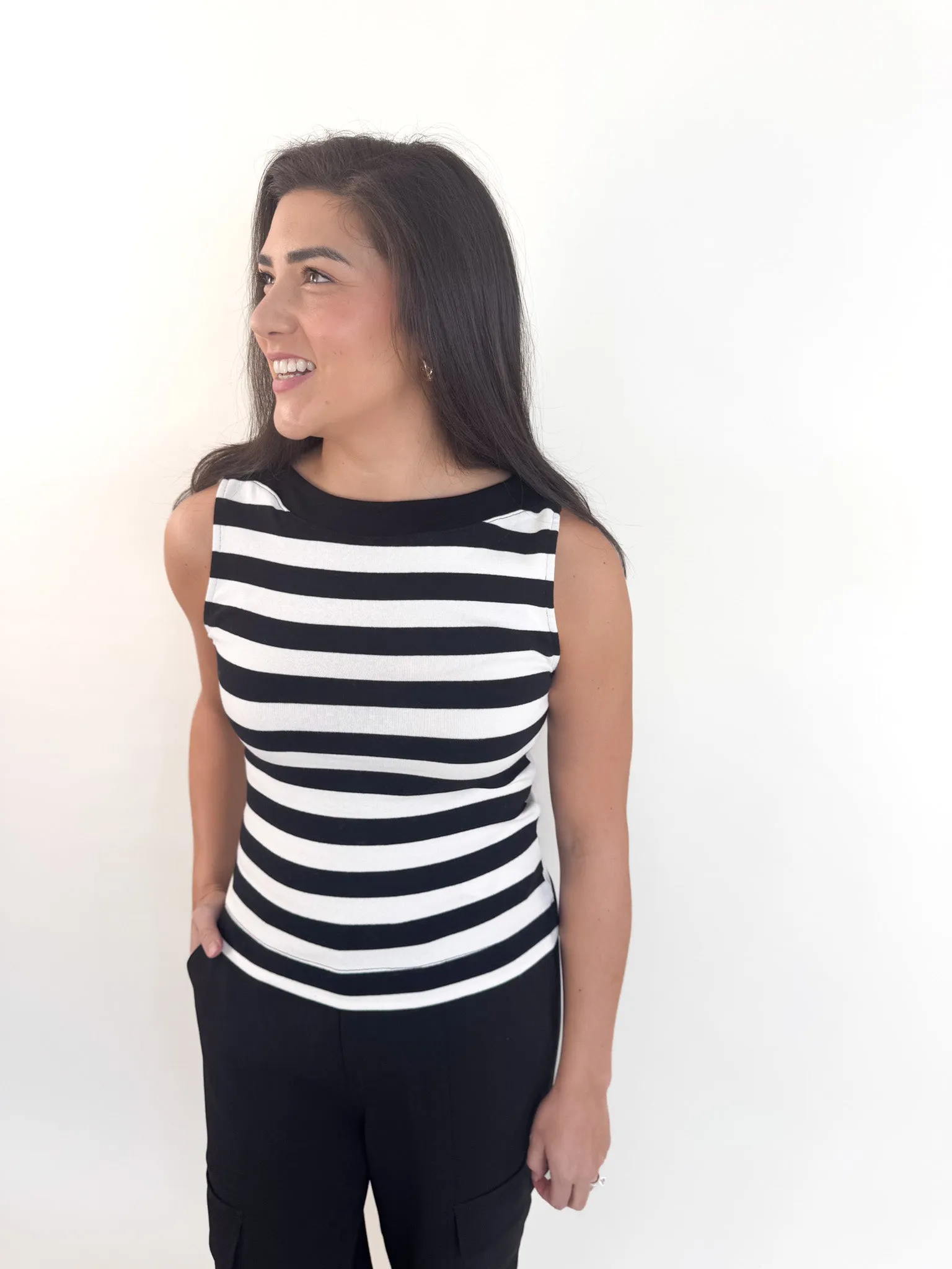 Recycled Material Blend Sure Thing Boatneck Striped Tank