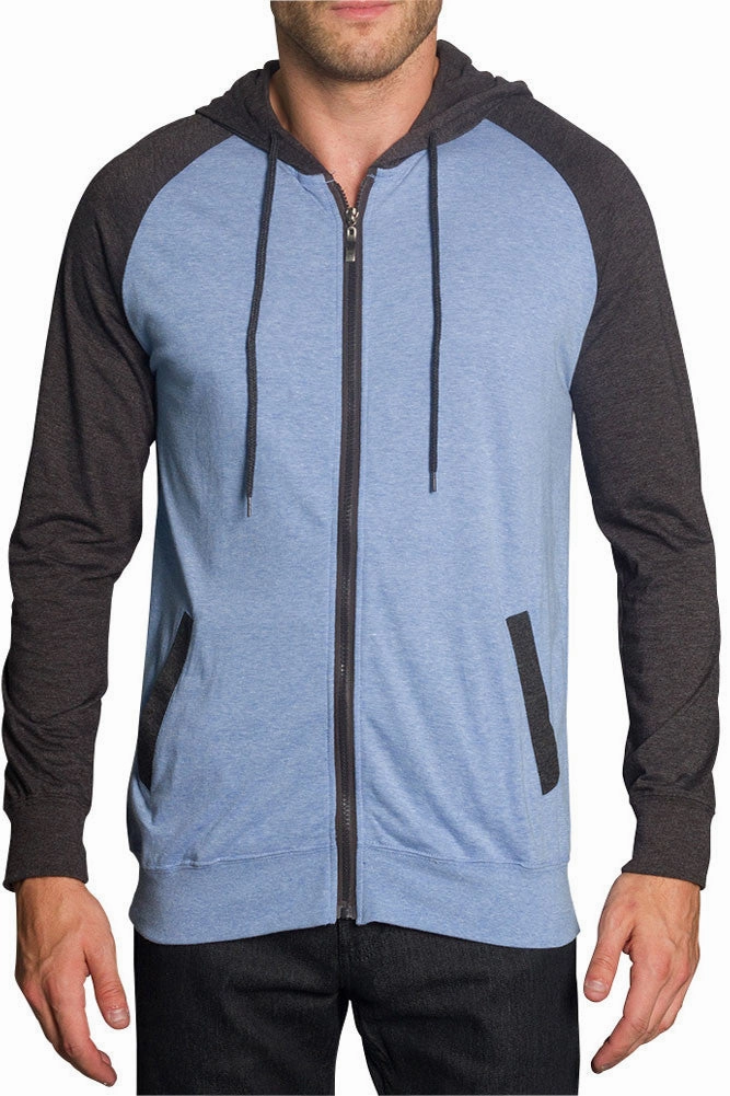 Flexible Shoulder Men's Raglan Light Weight Zip Down Hoodie