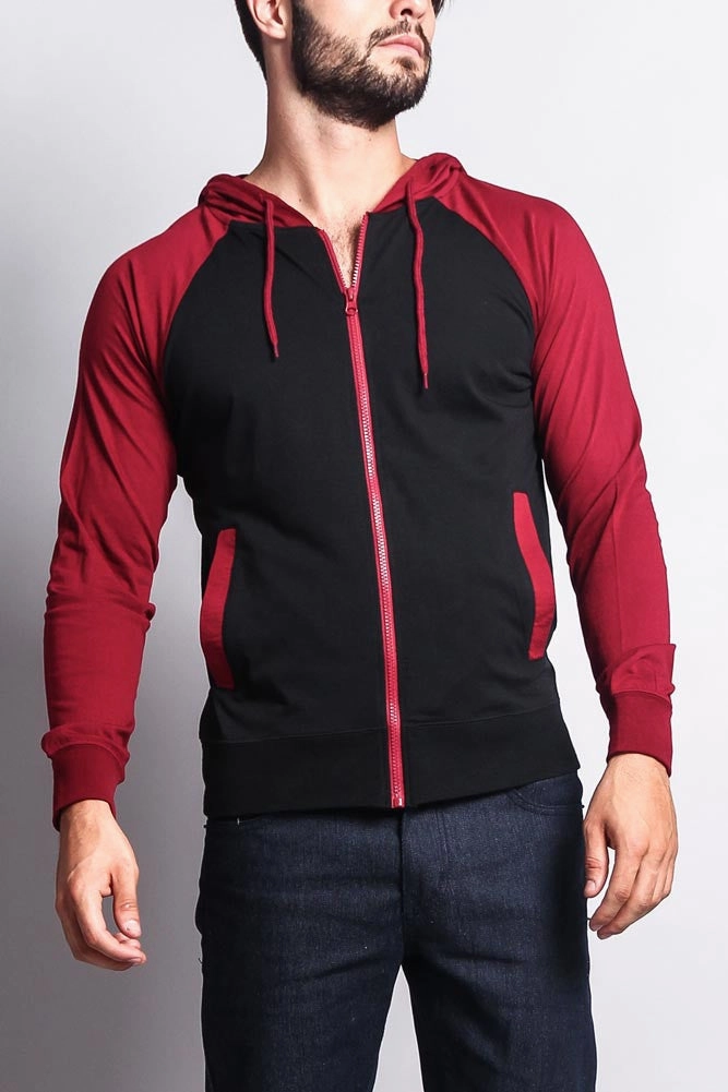 Lightweight Packability Men's Raglan Light Weight Zip Down Hoodie