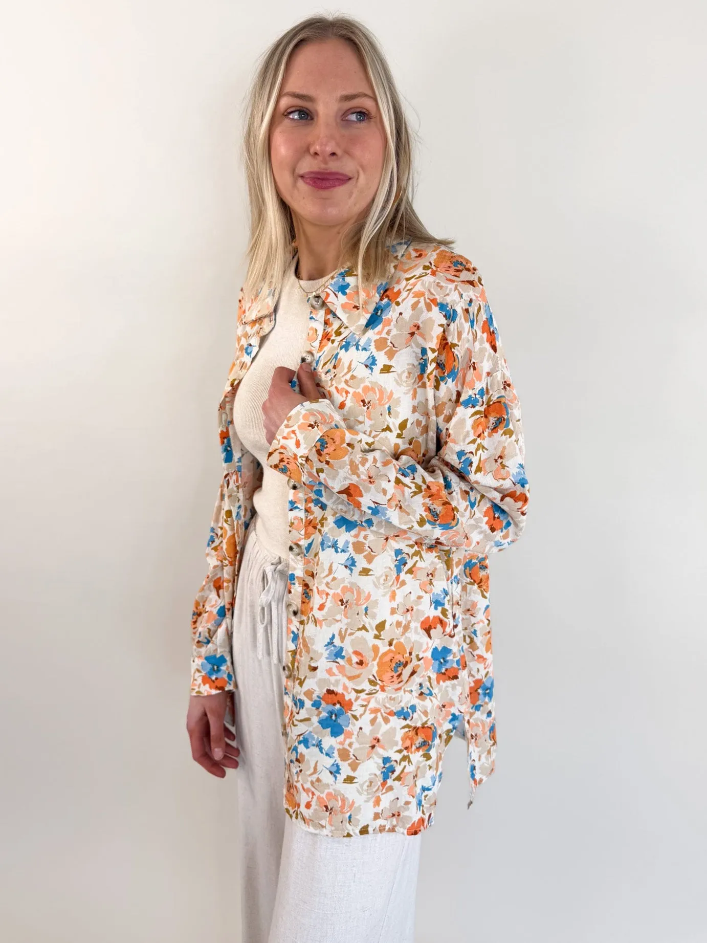 Sonoma Long Sleeve Floral Button Up Tailored Cut Hooded Option