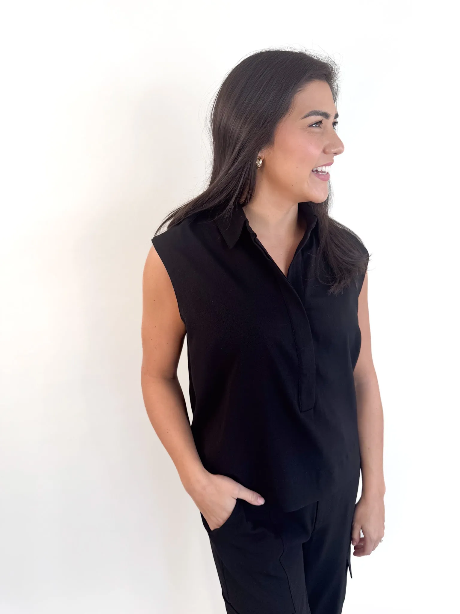 Roomy Cut Suzie Sleeveless Elastic Waist Blouse