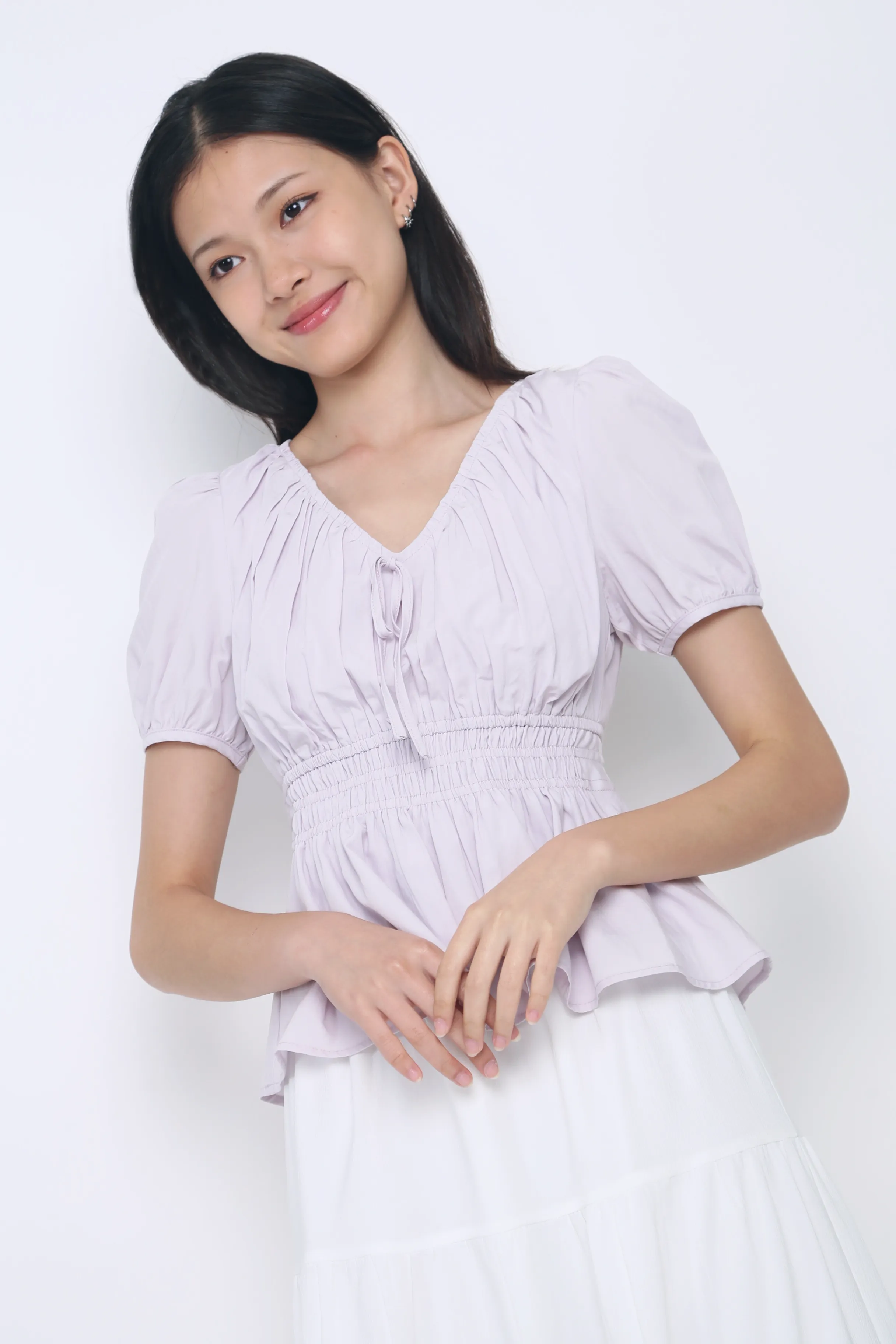 Thermal Insulation Tech Blake Shirred Waist Blouse Periwinkle