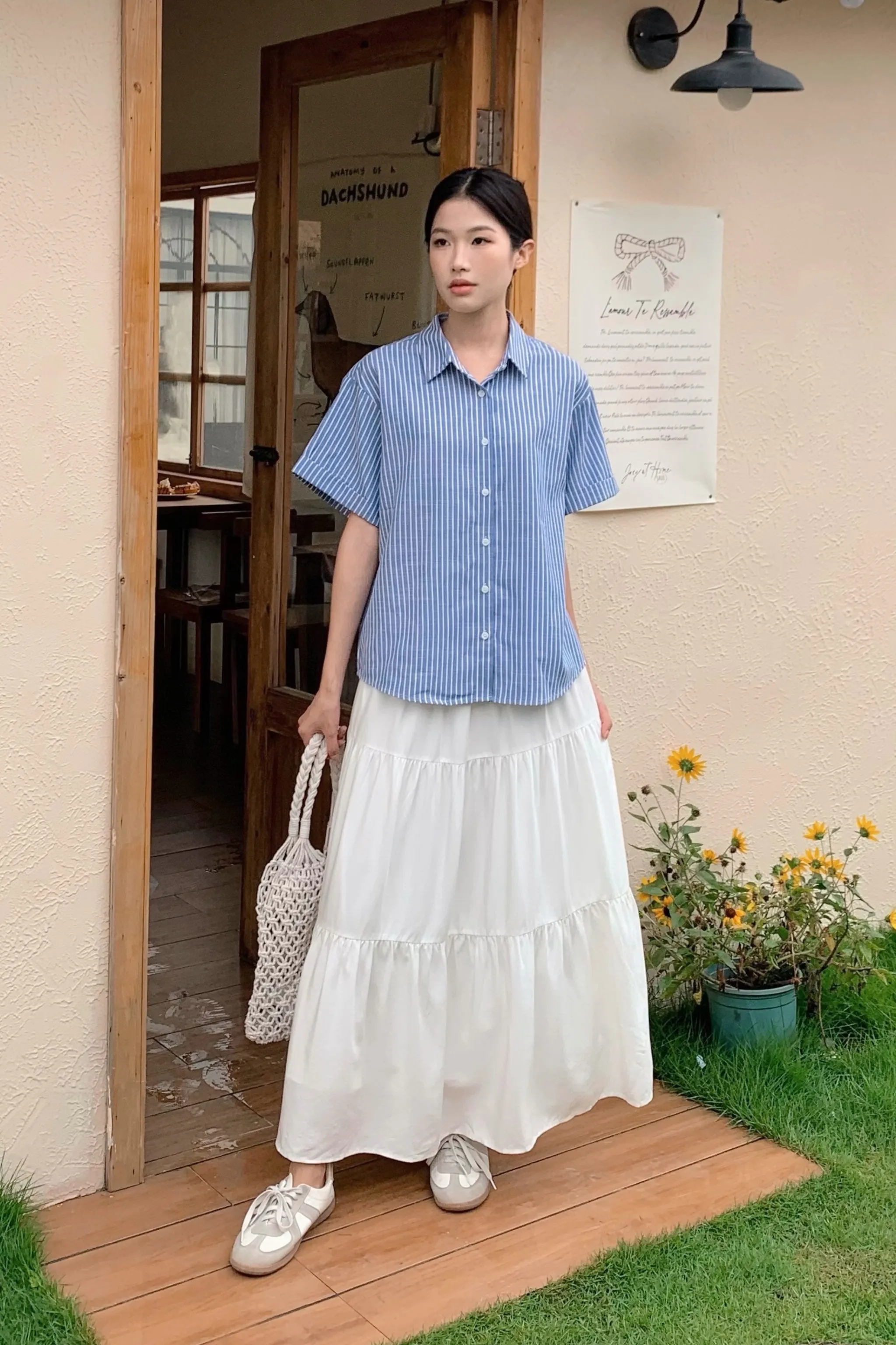 HypoallergenicFibers Double Stitched Seams Ashton Stripe Boxy Shirt Navy