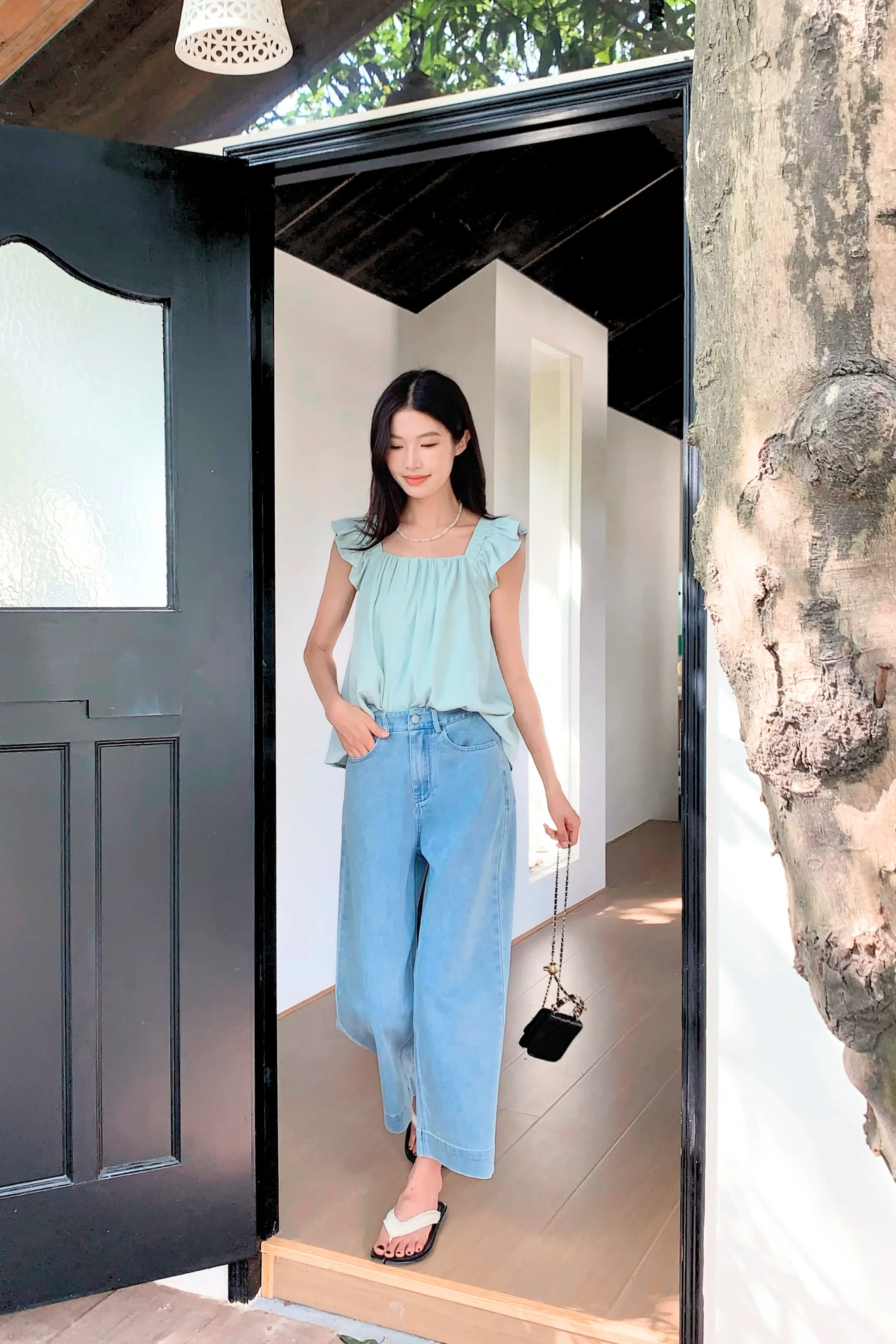 Sweet Pea Flutter Top Ice Blue AbrasionResistant Finish WideNeckline