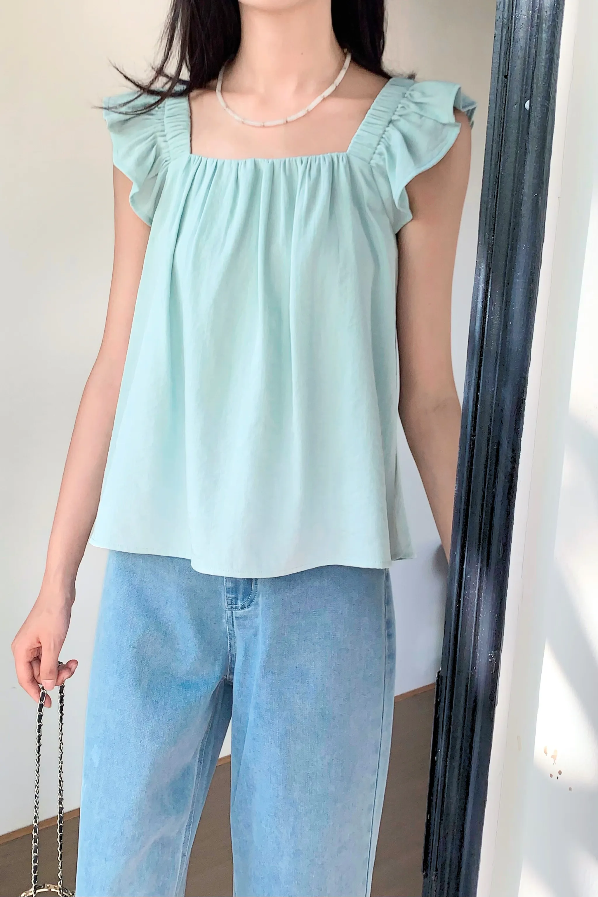 Sweet Pea Flutter Top Ice Blue Gym Wear QuickDry Texture