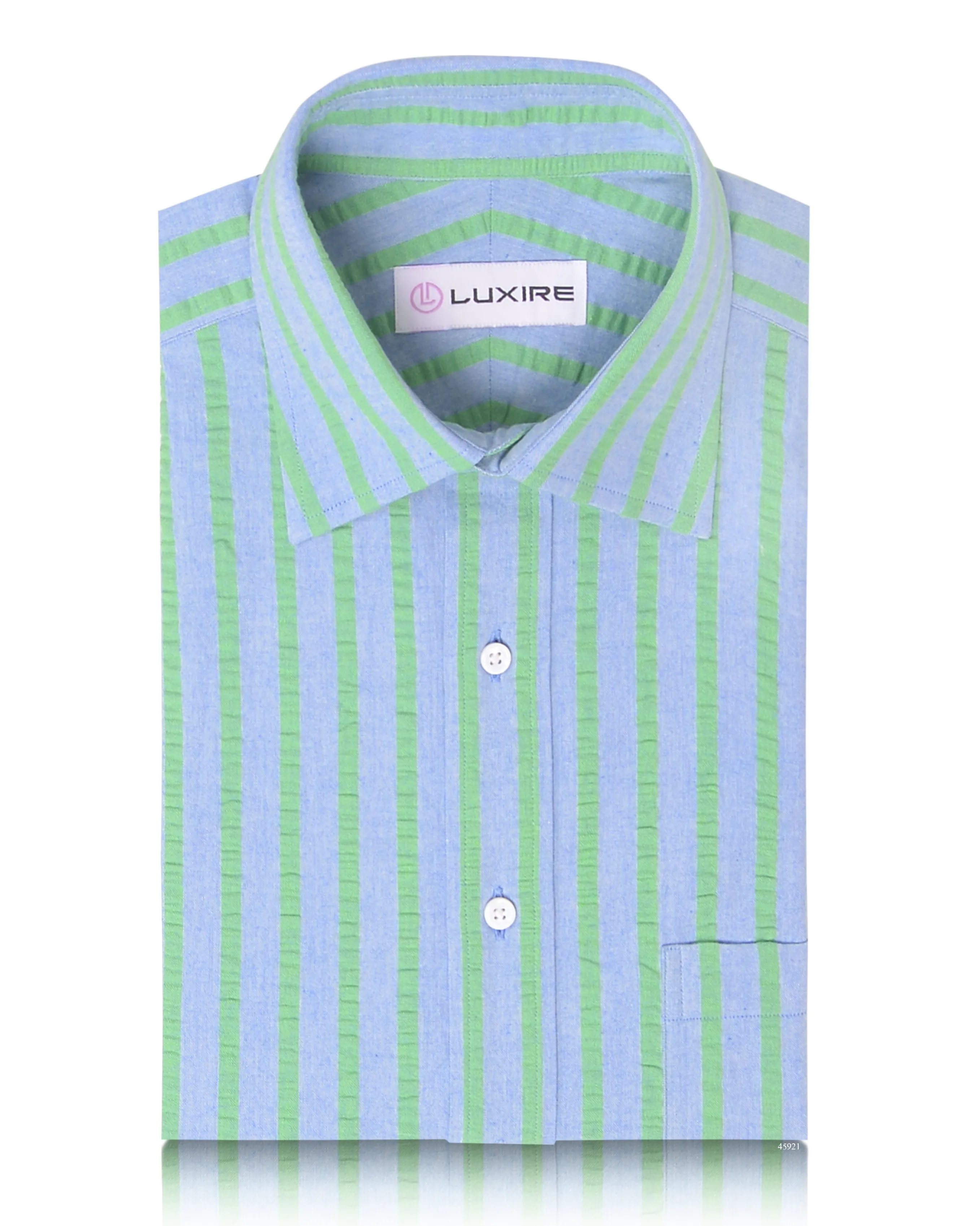 Cotton Blue Green Seersucker Shirt Smooth Seam Finish Smooth Zipper Design