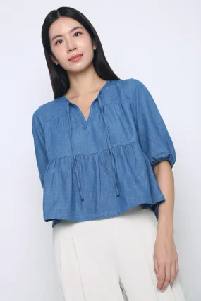 Thermal Regulation Technology MoistureWicking Technology Bluebell Tiered Denim Blouse Light